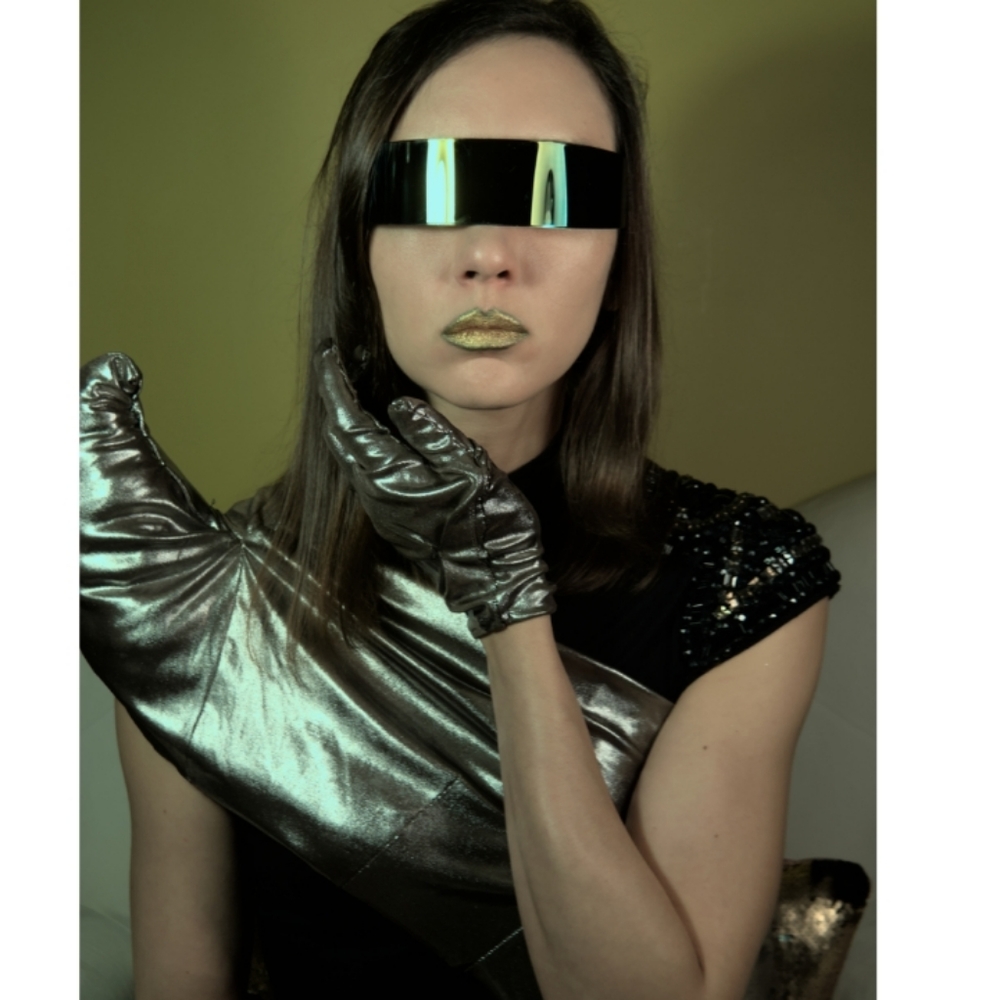 Festival rave space age visor sunglasses alien rainbow holographic star trek